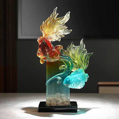 Vibrant gradient goldfish resin sculpture living room decor