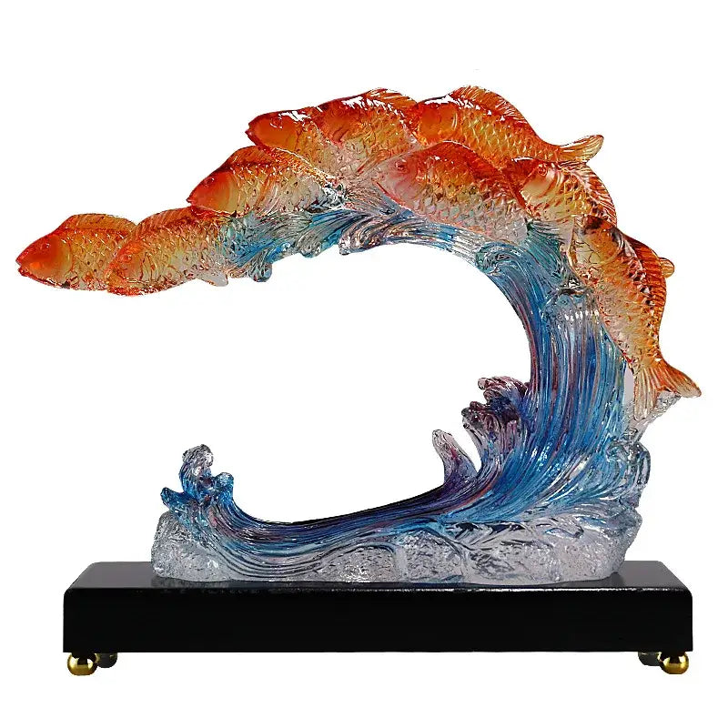 Vibrant gradient goldfish resin sculpture living room decor
