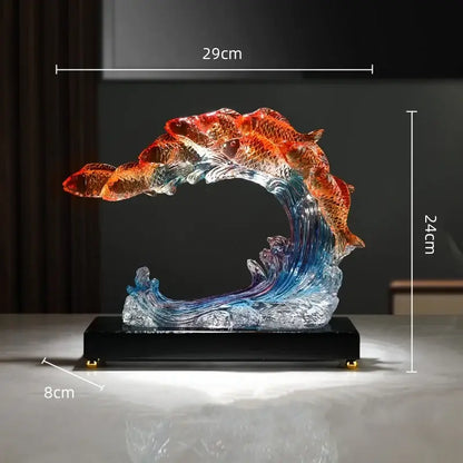 Vibrant gradient goldfish resin sculpture living room decor