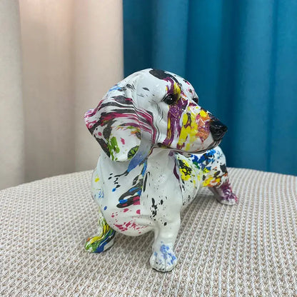 Vibrant graffiti art dachshund dog resin figurine living room decor