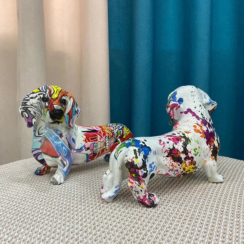 Vibrant graffiti art dachshund dog resin figurine living room decor