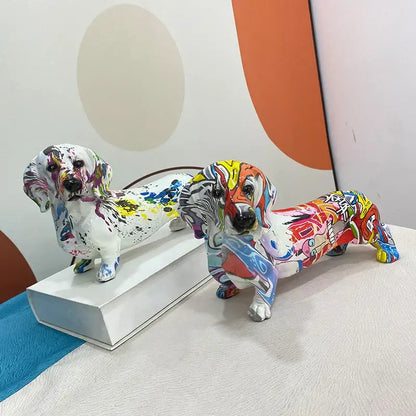 Vibrant graffiti art dachshund dog resin figurine living room decor