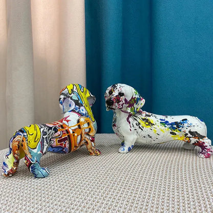 Vibrant graffiti art dachshund dog resin figurine living room decor