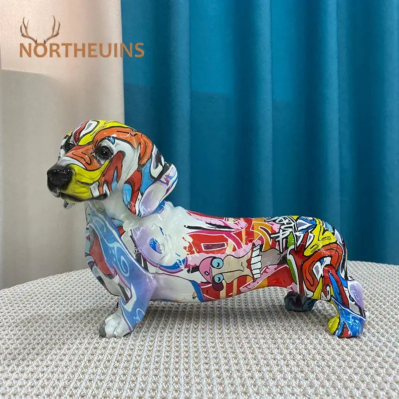 Vibrant graffiti art dachshund dog resin figurine living room decor