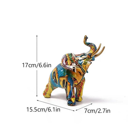 Vibrant graffiti elephant resin sculpture living room decor