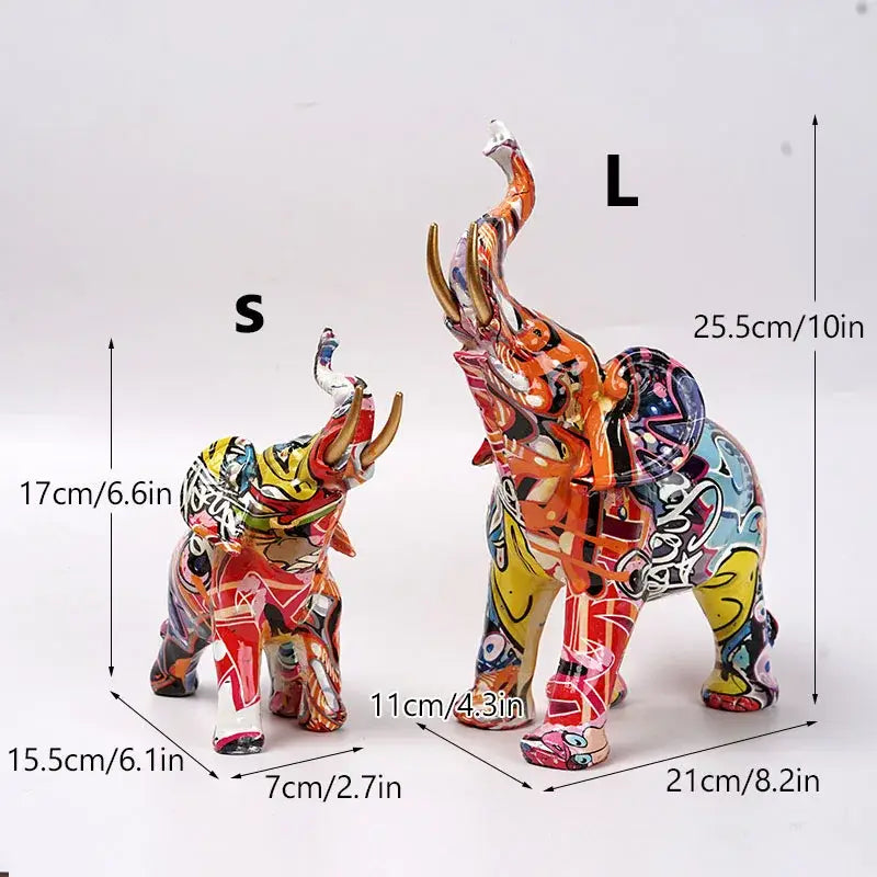 Vibrant graffiti elephant resin sculpture living room decor