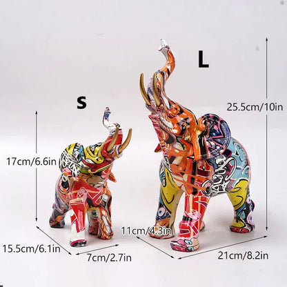 Vibrant graffiti elephant resin sculpture living room decor