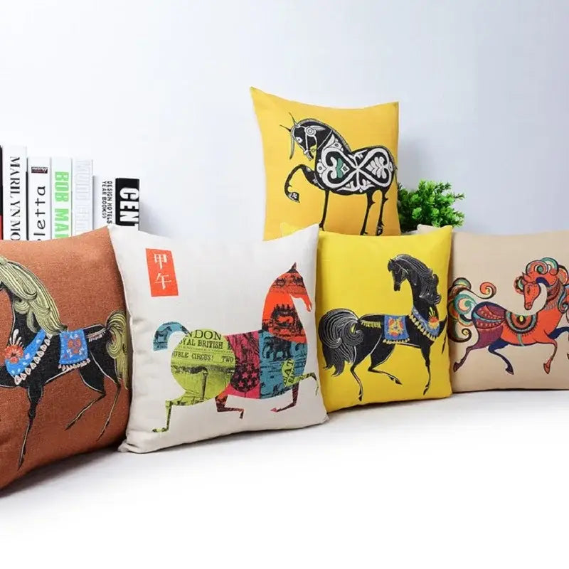Vibrant horse pattern cotton linen sofa pillowcase living room