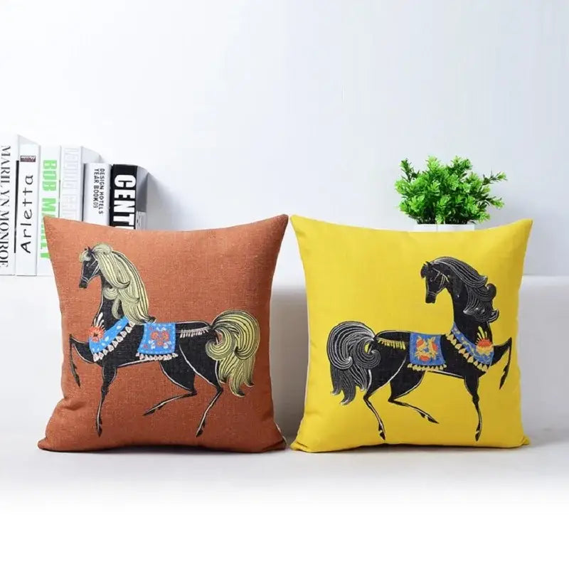 Vibrant horse pattern cotton linen sofa pillowcase living room