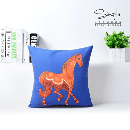 Vibrant horse pattern cotton linen sofa pillowcase living room