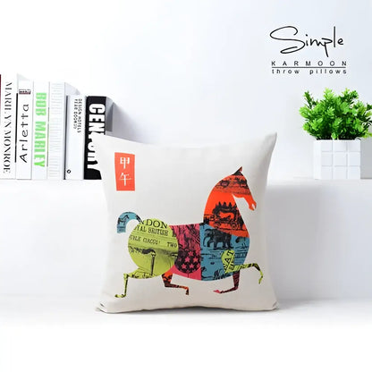 Vibrant horse pattern cotton linen sofa pillowcase living room