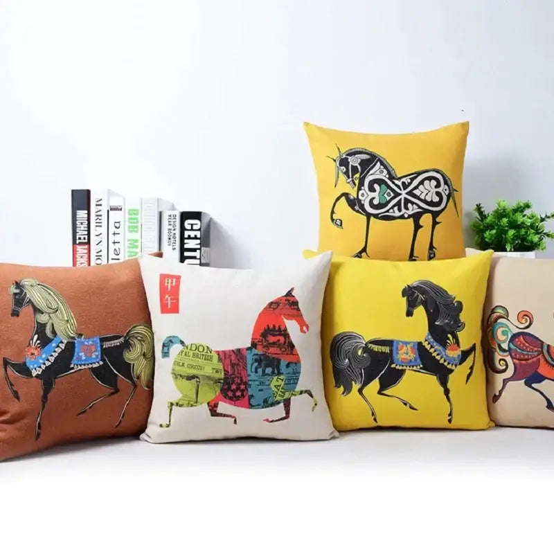 Vibrant horse pattern cotton linen sofa pillowcase living room
