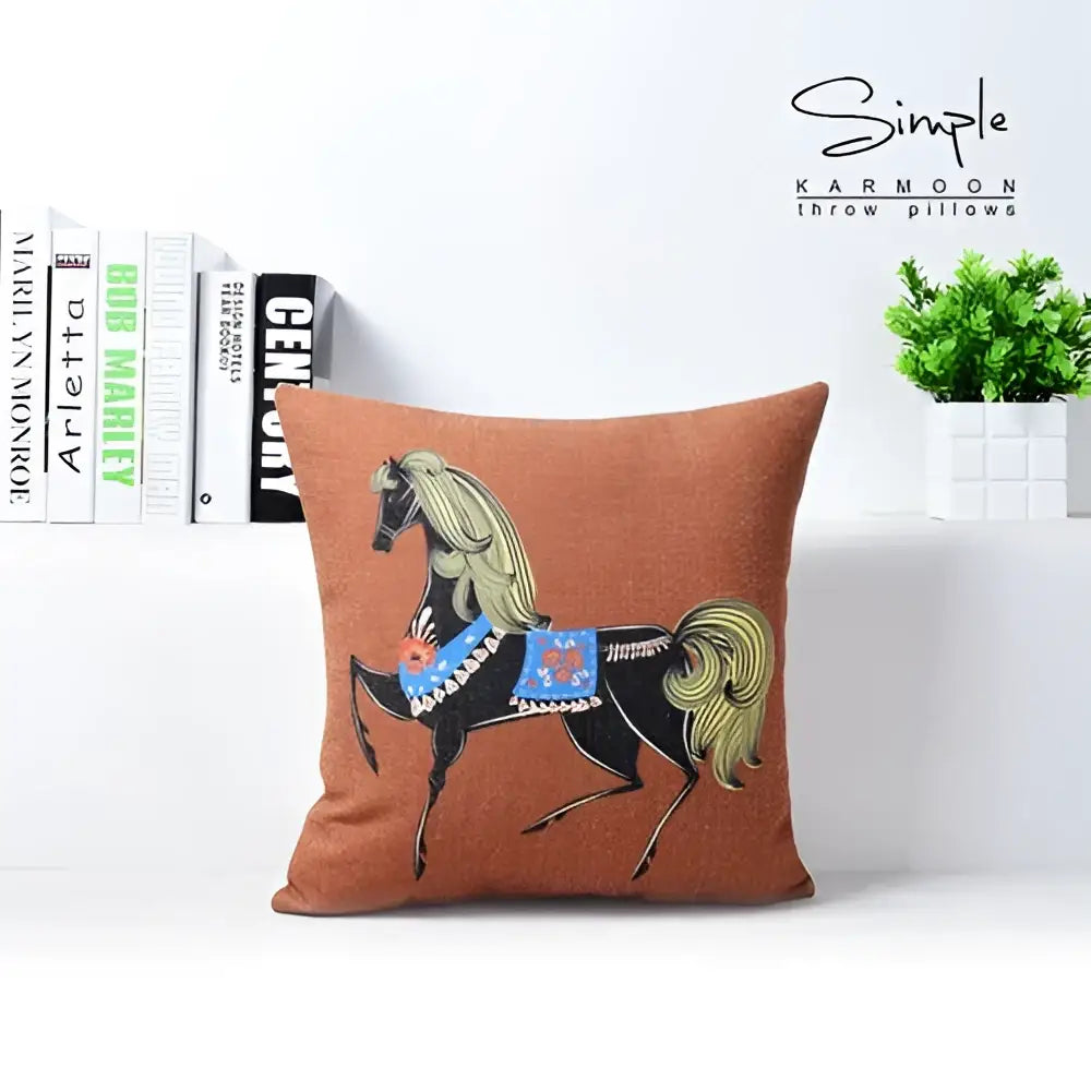 Vibrant horse pattern cotton linen sofa pillowcase living room