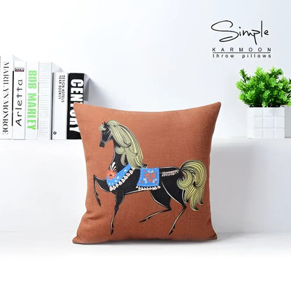 Vibrant horse pattern cotton linen sofa pillowcase living room