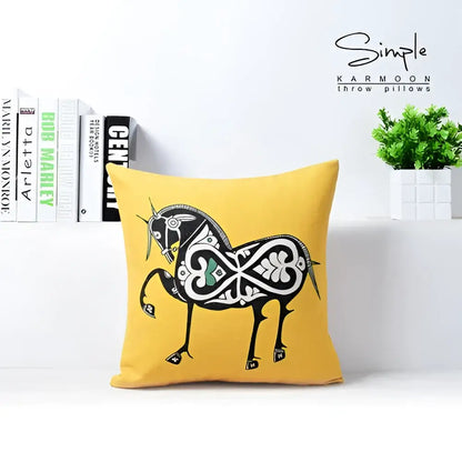 Vibrant horse pattern cotton linen sofa pillowcase living room