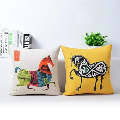 Vibrant horse pattern cotton linen sofa pillowcase living room