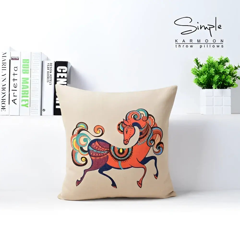 Vibrant horse pattern cotton linen sofa pillowcase living room