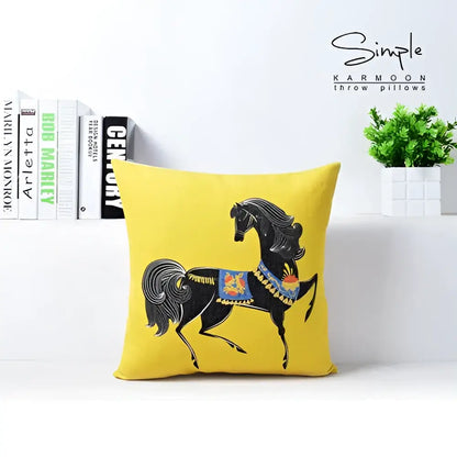 Vibrant horse pattern cotton linen sofa pillowcase living room