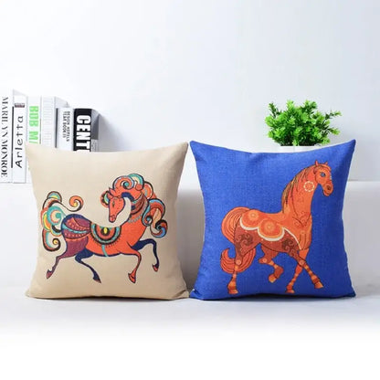 Vibrant horse pattern cotton linen sofa pillowcase living room