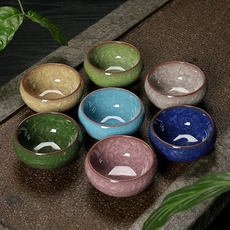 Vibrant ice cracking ceramic tea cup set dining room kitchen decor