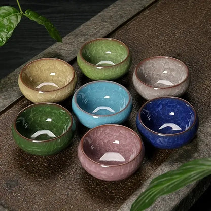 Vibrant ice cracking ceramic tea cup set dining room kitchen decor