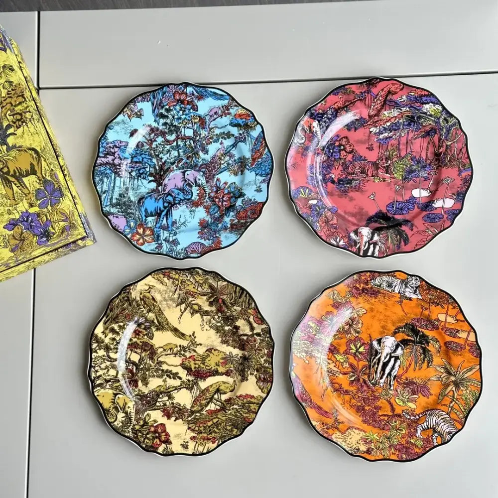 Vibrant jungle flower bone dining plates set dining room tableware