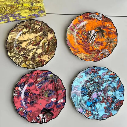 Vibrant jungle flower bone dining plates set dining room tableware
