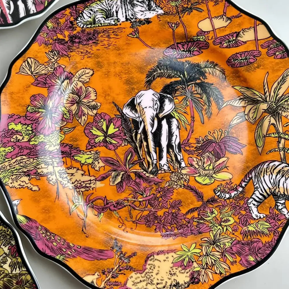 Vibrant jungle flower bone dining plates set dining room tableware