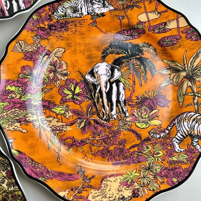 Vibrant jungle flower bone dining plates set dining room tableware