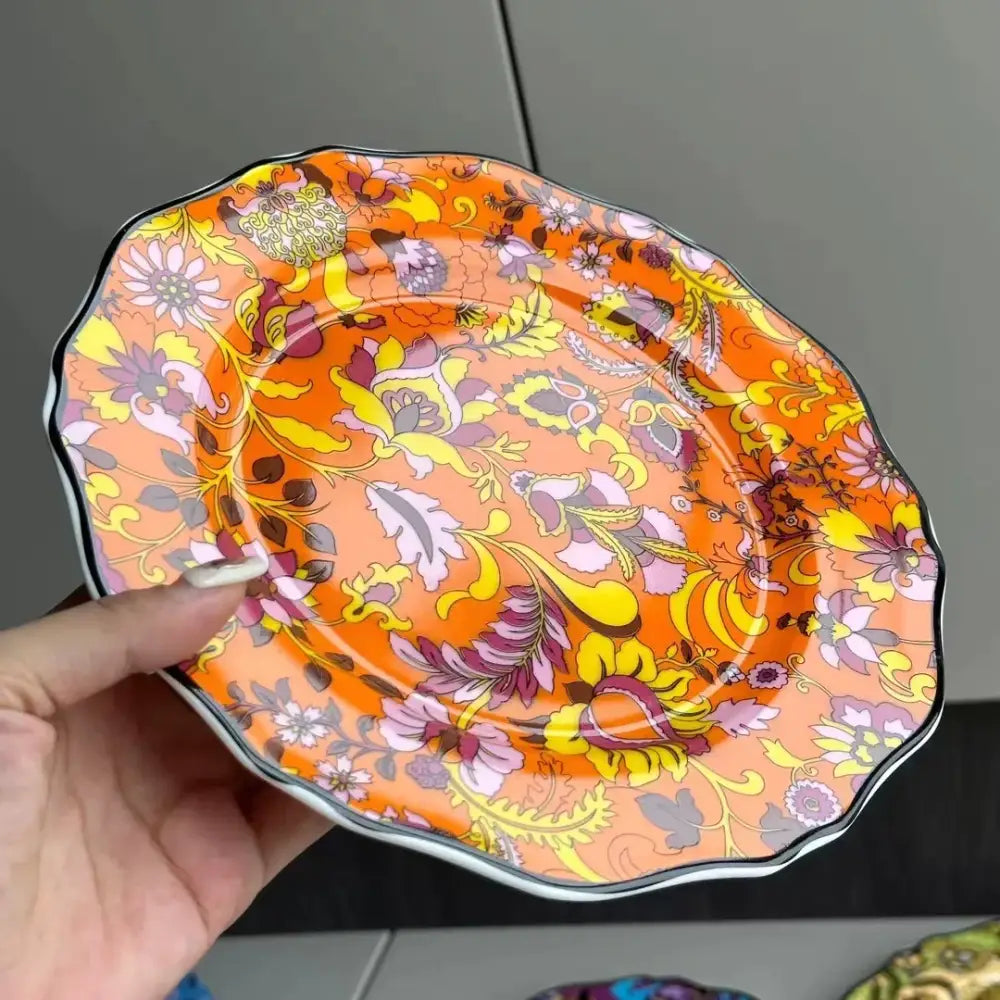 Vibrant jungle flower bone dining plates set dining room tableware