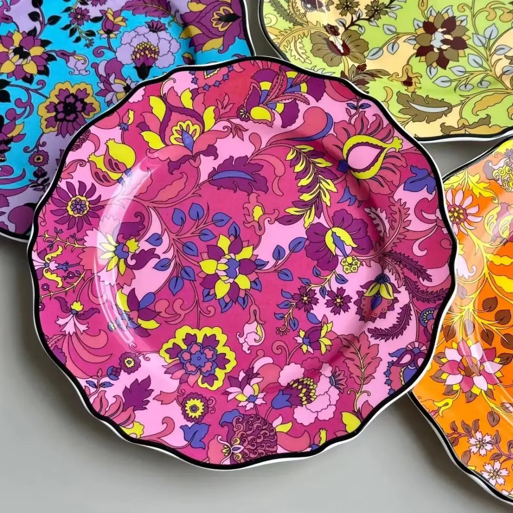 Vibrant jungle flower bone dining plates set dining room tableware