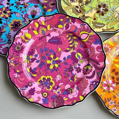 Vibrant jungle flower bone dining plates set dining room tableware