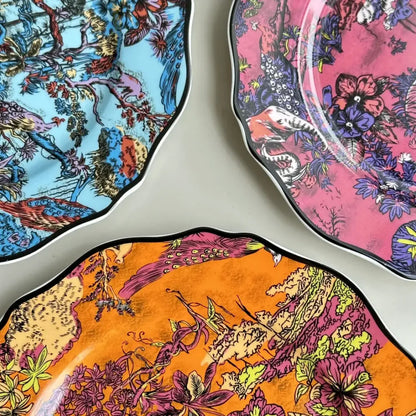 Vibrant jungle flower bone dining plates set dining room tableware