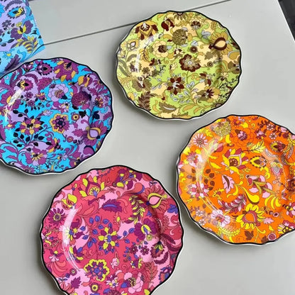 Vibrant jungle flower bone dining plates set dining room tableware