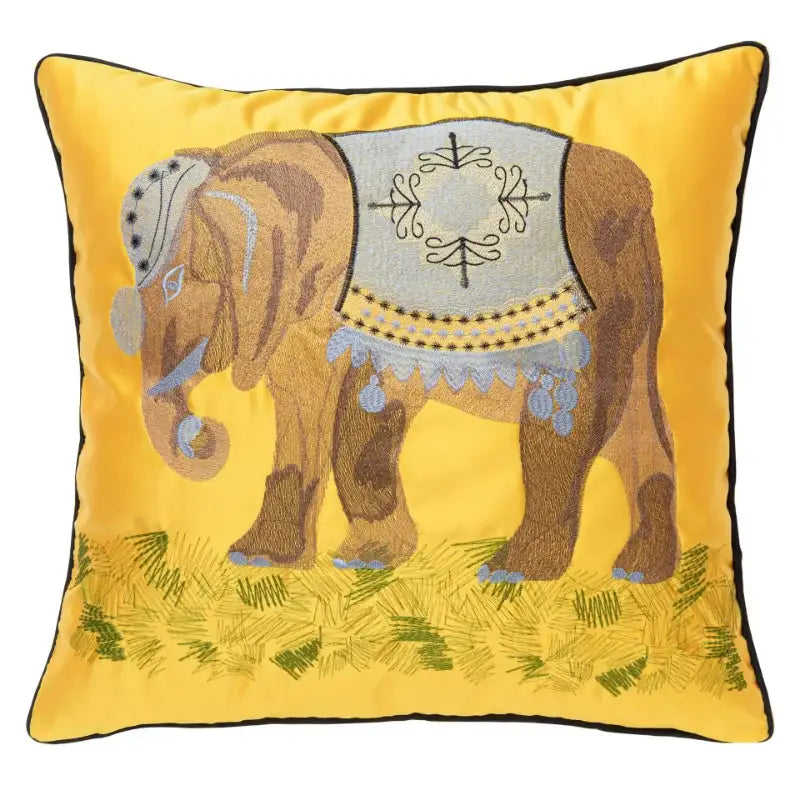 Vibrant lime green elephant embroidery pillow covers living room
