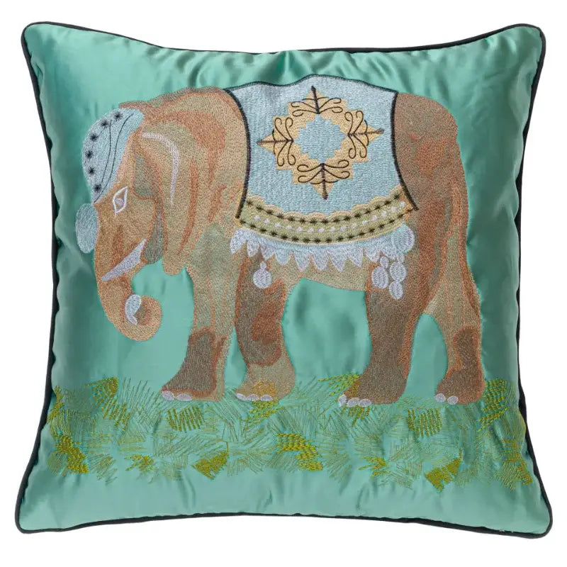 Vibrant lime green elephant embroidery pillow covers living room
