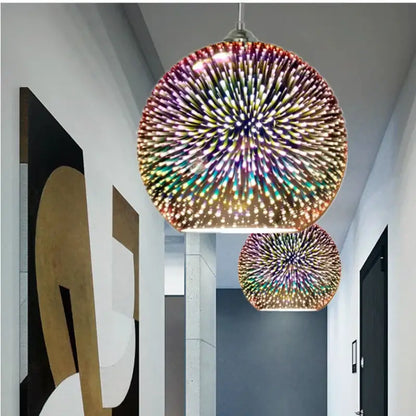 Vibrant multi-colored burst glass ball pendant light for living room