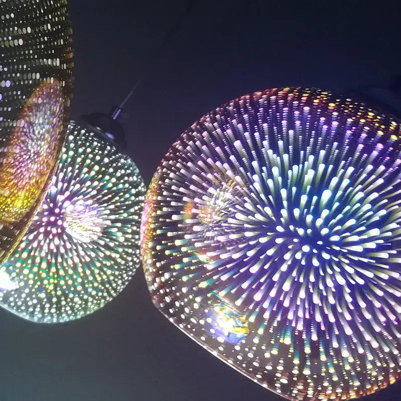 Vibrant multi-colored burst glass ball pendant light for living room