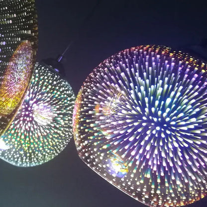 Vibrant multi-colored burst glass ball pendant light for living room