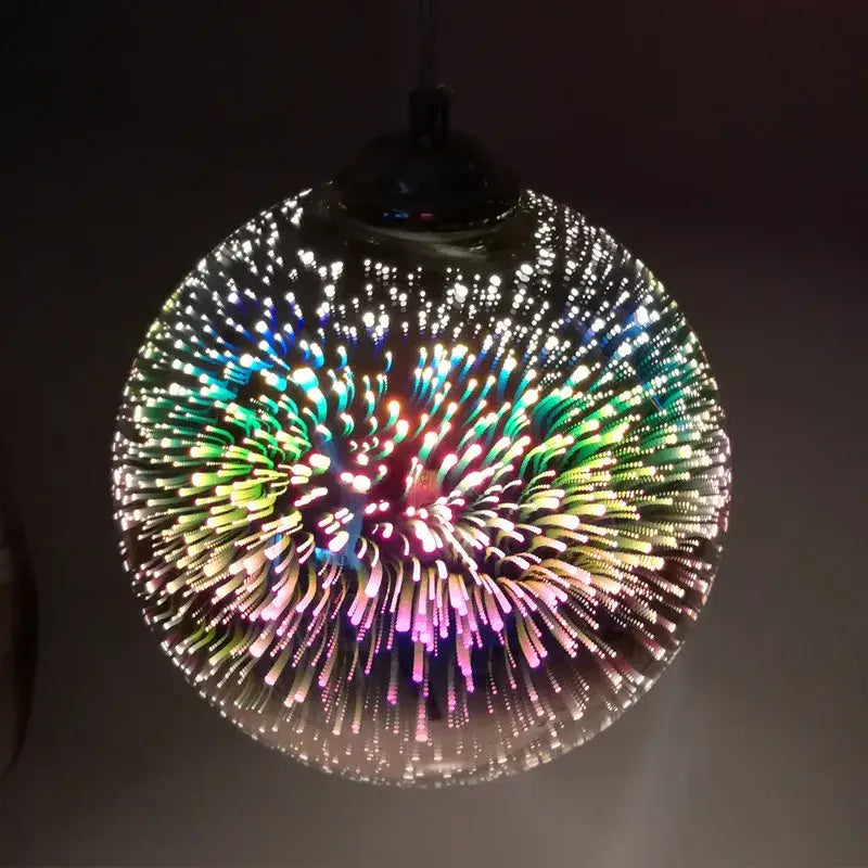 Vibrant multi-colored burst glass ball pendant light for living room