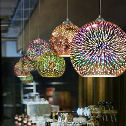 Vibrant multi-colored burst glass ball pendant light for living room