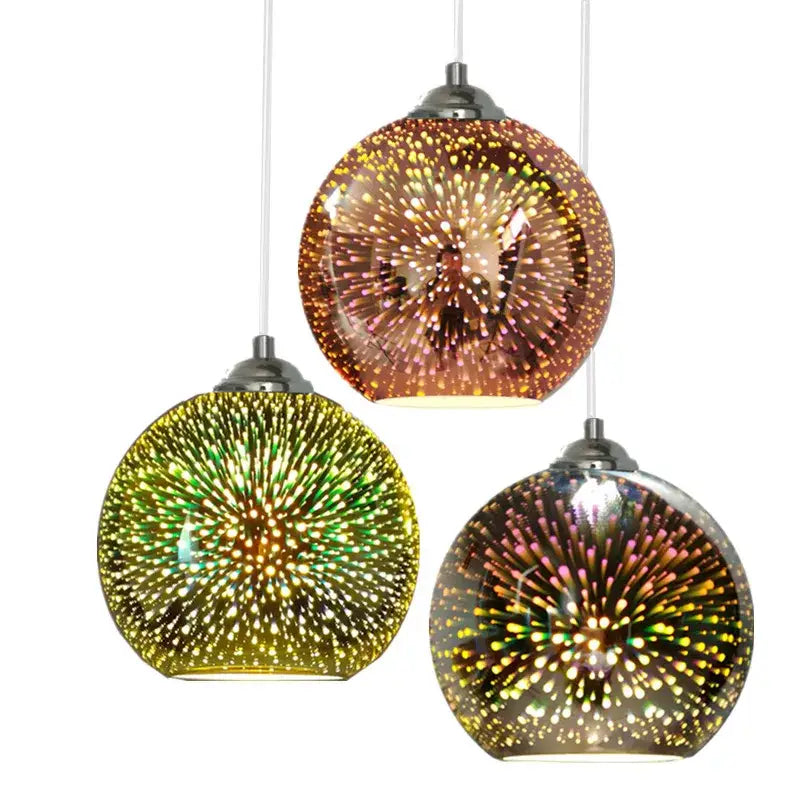 Vibrant multi-colored burst glass ball pendant light for living room