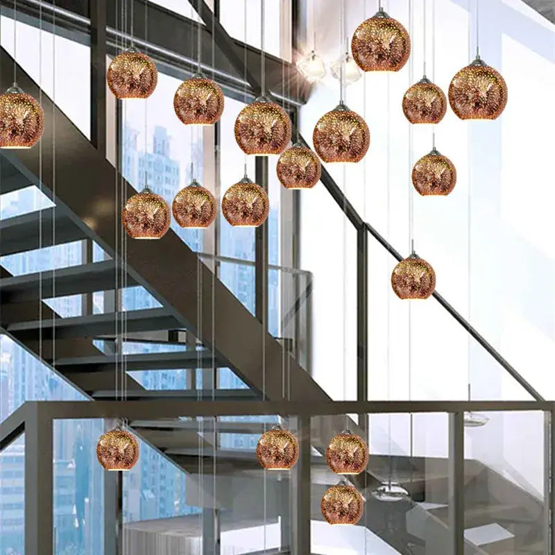 Vibrant multi-colored burst glass ball pendant light for living room
