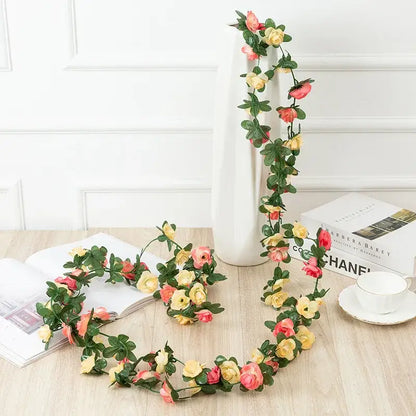Vibrant multi colored rose flowers vine garland living room decor