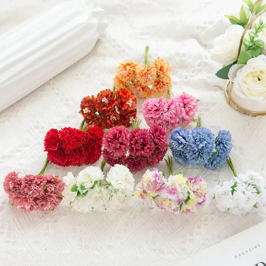 Vibrant multicolor carnation stamen silk flowers living room decor