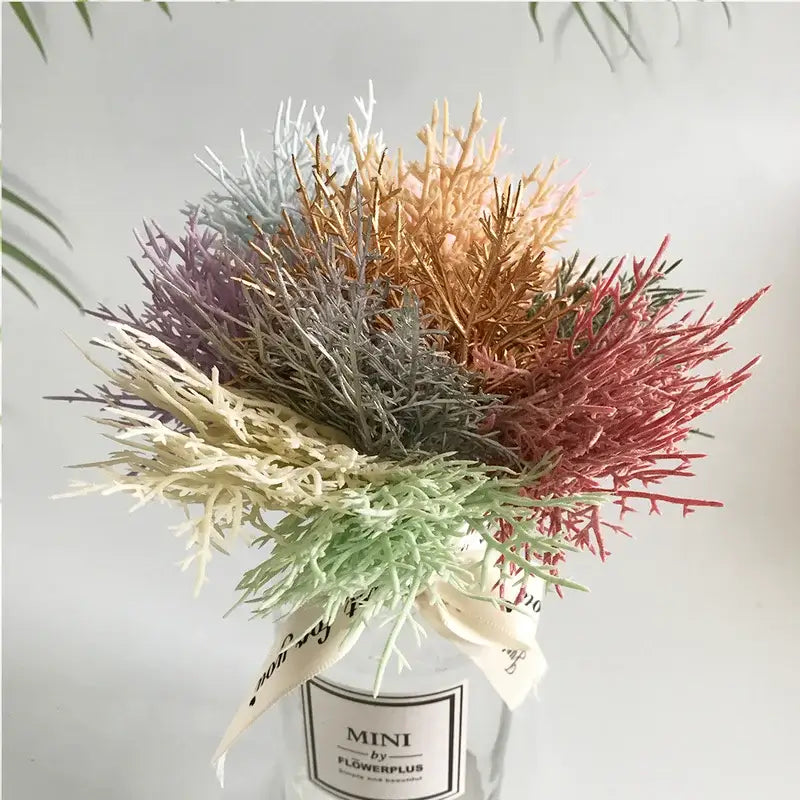 Vibrant multicolored dried flower bouquets in white vase living room