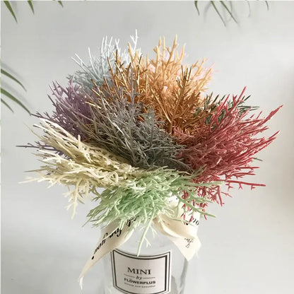 Vibrant multicolored dried flower bouquets in white vase living room