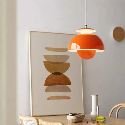 Vibrant orange glossy ceramic designer flower bud pendant light bedroom