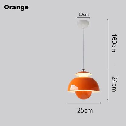 Vibrant orange glossy ceramic designer flower bud pendant light bedroom