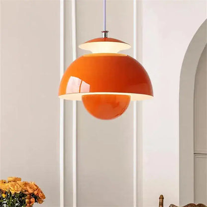 Vibrant orange glossy ceramic designer flower bud pendant light bedroom